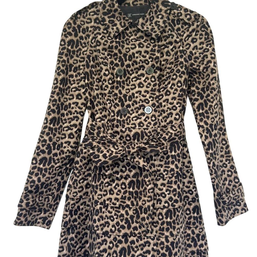 INC Women's Leopard Print Trench‎ Coat Size S Multicolor Long Sleeve